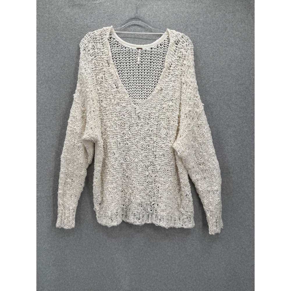 Free People Sunday Shore Pullover Sweater Womens Medium White Chunky Open Knit - Picture 2 of 8